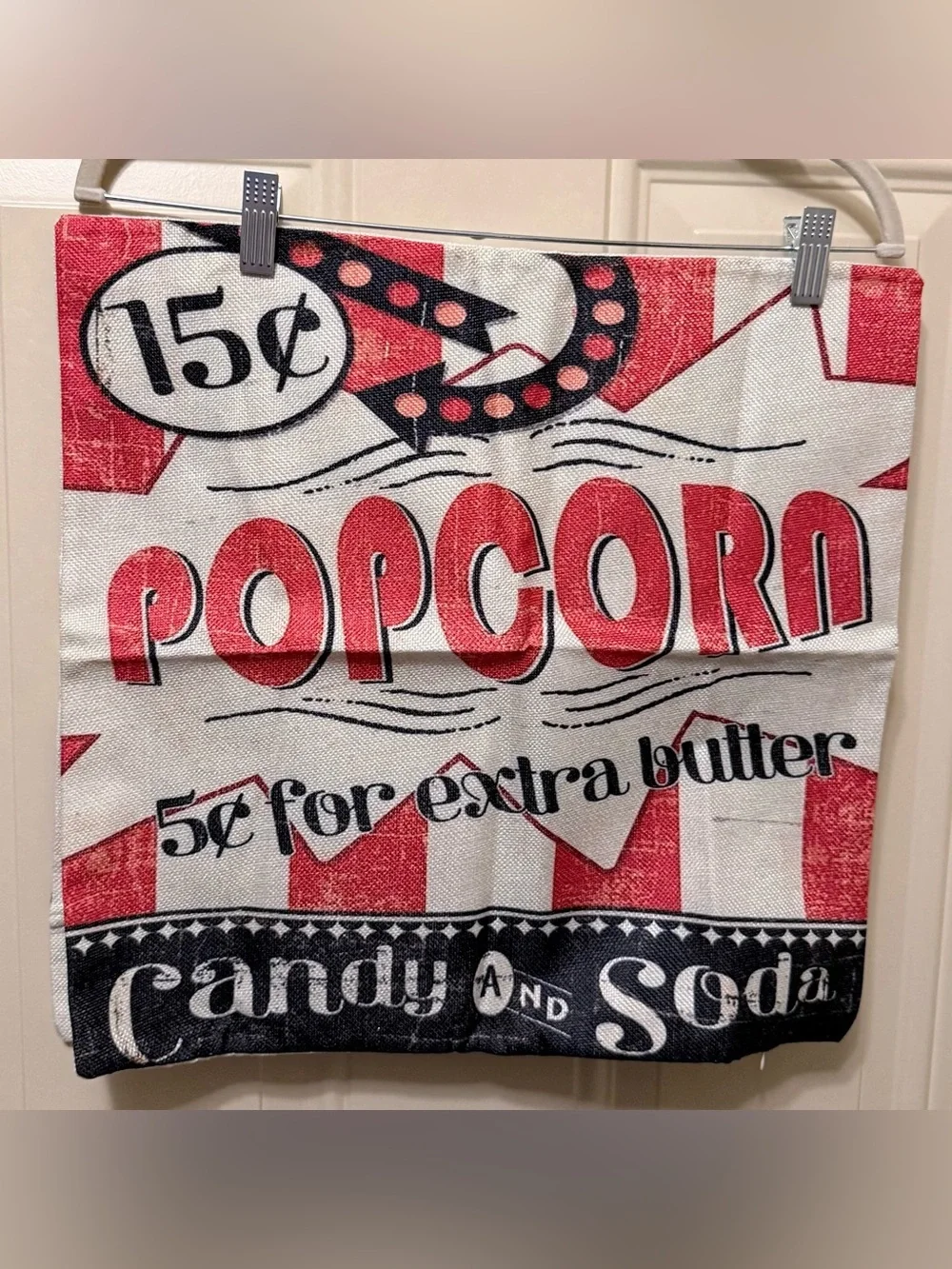 Movie Night Throw Pillow Covers Set of Four in Cream Black and Red